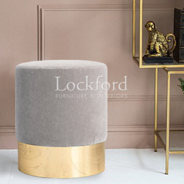 Adelle Round Velvet Stool with Brass Base - More Colors