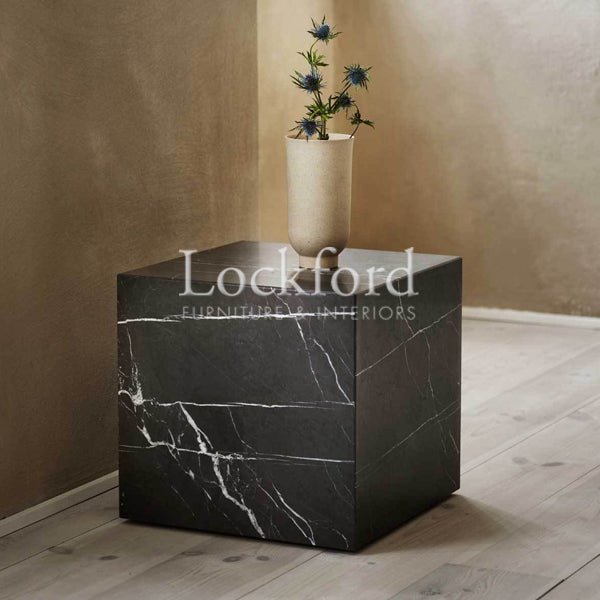 Constantine Marble Plinth Cubic Side Table - Black Marble