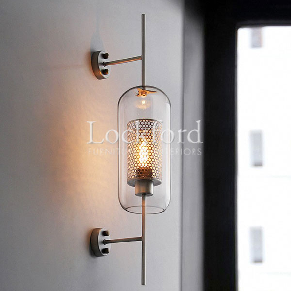 Farringdon Contemporary Cylinder Wall Lamp with Brass Accent