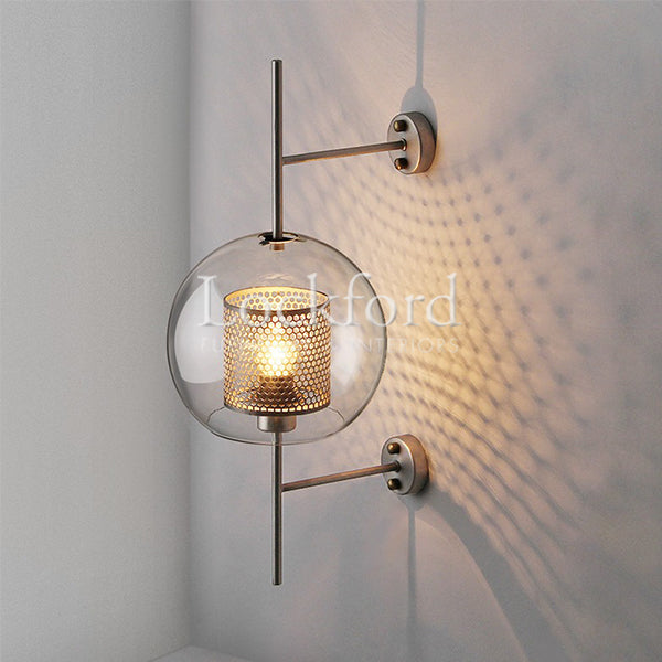 Farringdon Contemporary Sphere Wall Lamp with Brass Accent