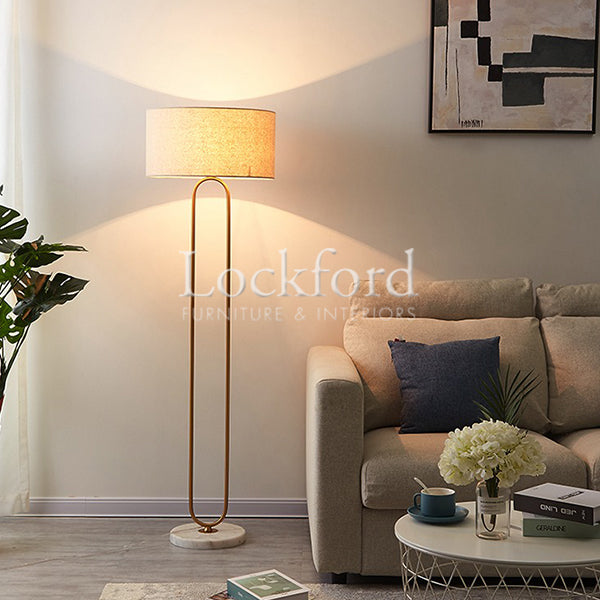 Kingston Contemporary Brass Floor Lamp with Marble Base