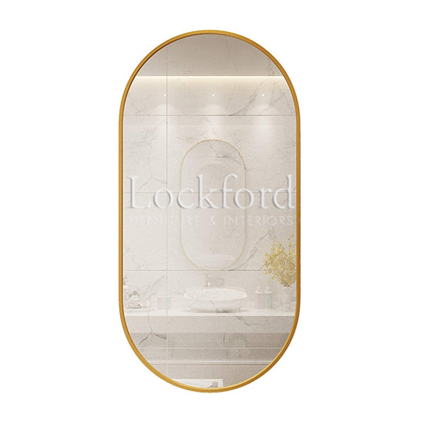 Pill Shaped Mirror with Gold Frame - More Sizes