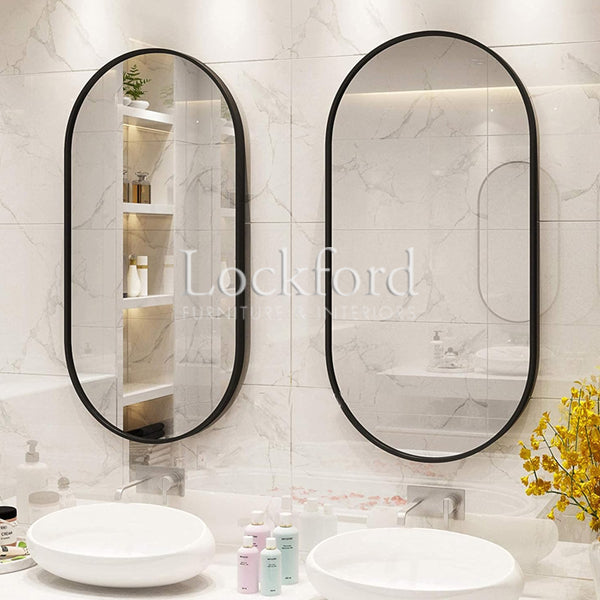 Pill Shaped Mirror with Black Frame - More Sizes